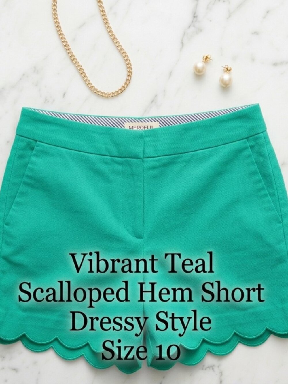 Vibrant Teal LOFT Scalloped Hem Textured Shorts
